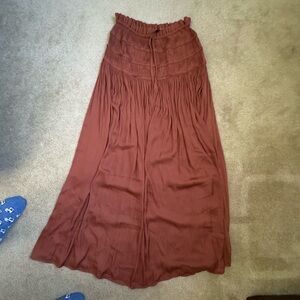 Current Air Rust Brown Smocked Waist Maxi Skirt